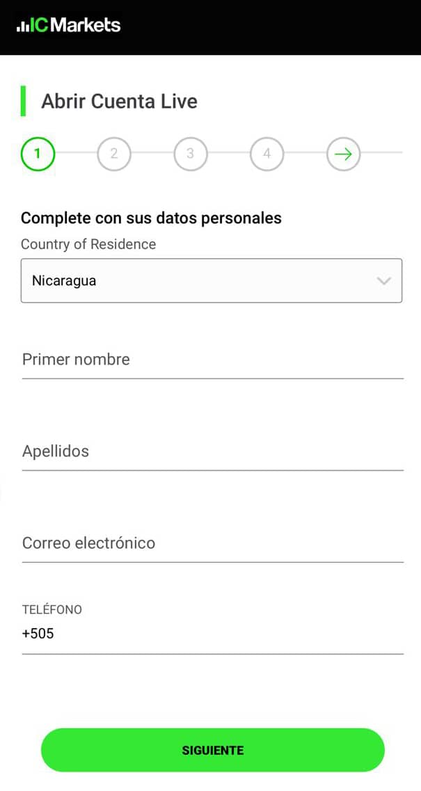 Opiniones sobre la apertura de cuenta con IC Markets Paso 1