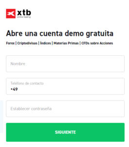 Proceso de apertura de cuenta demo en XTB - Paso 2