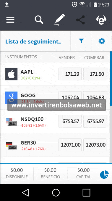 App de trading del broker eToro