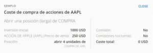 Comisiones de Acciones y ETFs en etoro - ejemplo