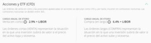 Comisiones swaps de las acciones y los etfs en etoro