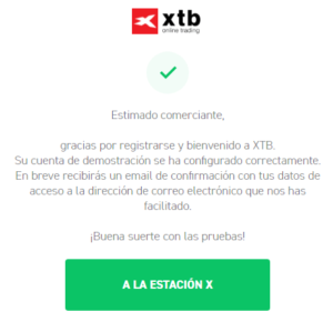 Proceso de apertura de cuenta demo en XTB - Paso Final