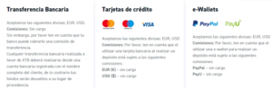 Tarifa de depósitos para clientes de Europa