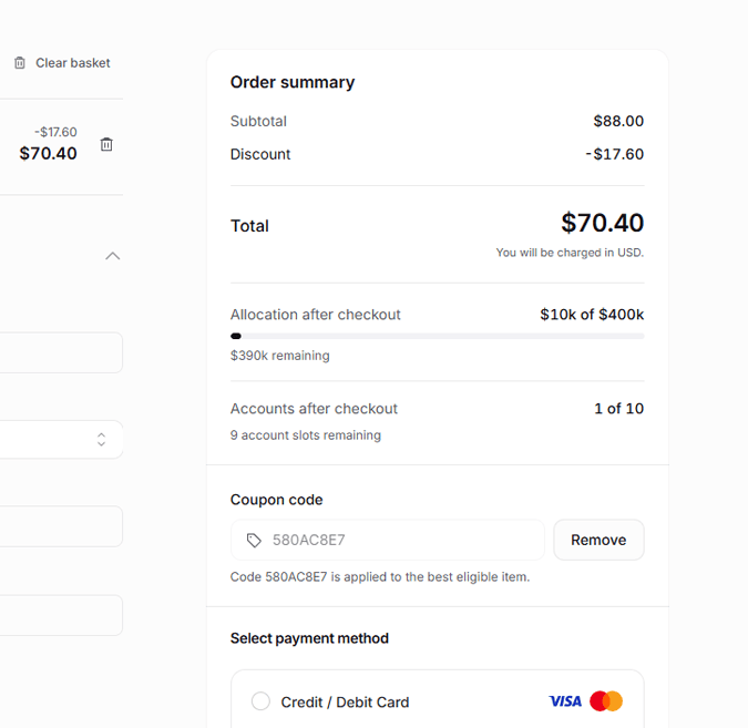 Funding Pips Coupon Code Applied