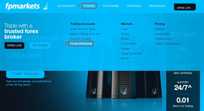 Withdrawal fees at FP Markets