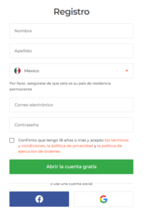 Formulario de apertura de cuenta en IQ Option