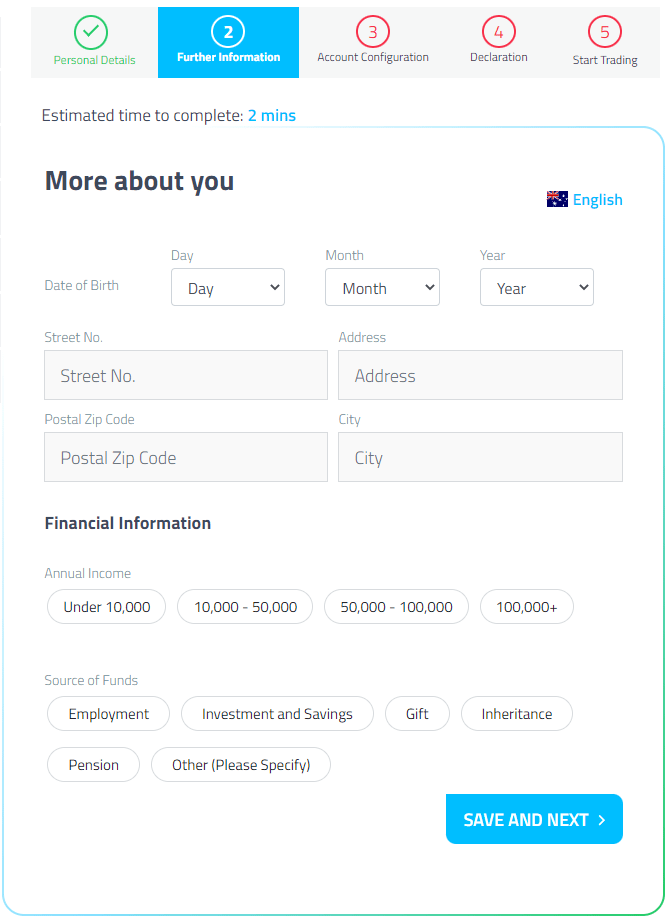 FP Markets Account Opening Form - Step 2