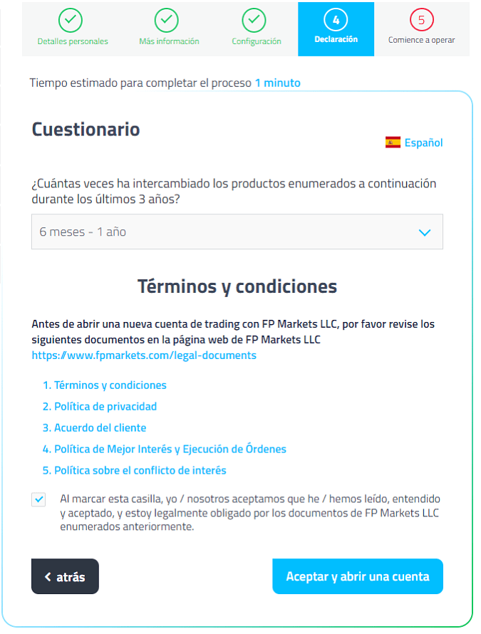 FP Markets Account Opening Form - Step 4