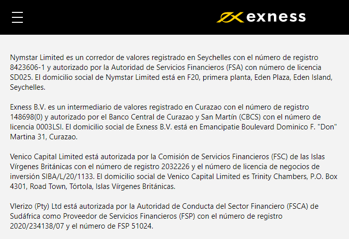 Sedes y regulaciones de Exness