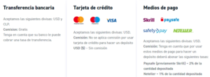 Tarifa de depósitos para clientes de Latinoamérica