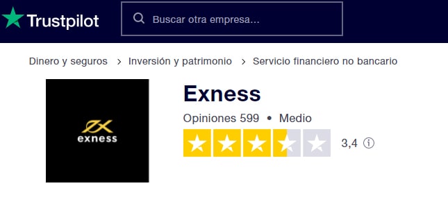 Voración del broker Exness en Trustpilot